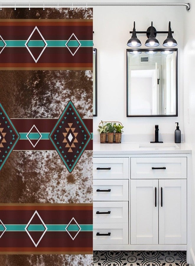 Lnepty Western Cowhide Shower Curtain,Western Brown Cow Print Retro Aztec Tribe Farm Animals Bull Cattle Skin Bathroom Decor Country Waterproof Fabric Shower Curtain Set with Hooks,72x72Inch - Image 5