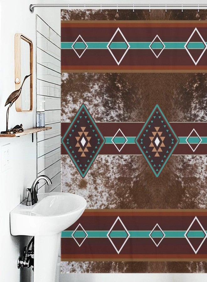 Lnepty Western Cowhide Shower Curtain,Western Brown Cow Print Retro Aztec Tribe Farm Animals Bull Cattle Skin Bathroom Decor Country Waterproof Fabric Shower Curtain Set with Hooks,72x72Inch - Image 3