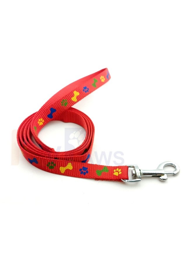 15 Mm Nylon Collar And Leash Set Puppy Printed With Bell, Adjustable Buckle Collar With Leash Set Ideal For Puppies And Small Dogs (Red Pattern -1) - Image 3