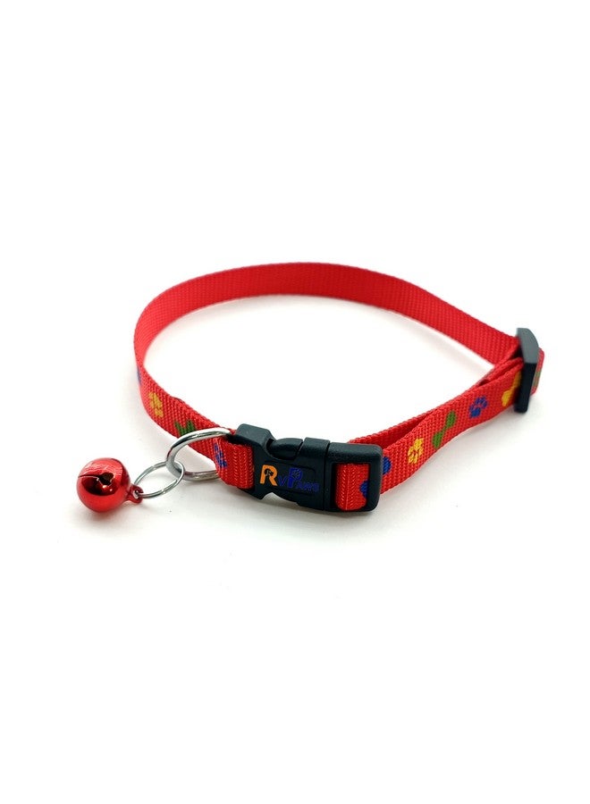 15 Mm Nylon Collar And Leash Set Puppy Printed With Bell, Adjustable Buckle Collar With Leash Set Ideal For Puppies And Small Dogs (Red Pattern -1) - Image 2