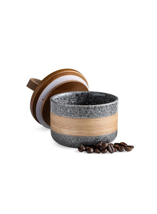 Miamolo Small Ceramic Jar with Lid, Coffee Container, Coffee Canisters with Airtight Lids Kitchen Food Storage Jars for Spice Sugar Tea Bag, Mini Decorative Jars for Countertop, Grey & 5 fl.oz - Image 1