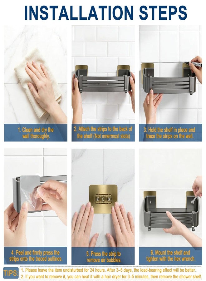 Fafua Shower Caddy, No-Drilling Adhesive Shower Shelves with Hooks, Waterproof & Rustproof Removable Shower Organizer Storage for Bathroom Kitchen - Image 4