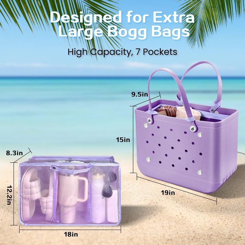 XYFuuee Beach Bag Organizer Inserts for Original Large Bogg Bag Accessories with 8 Removable Metal Fasteners, Lightweight Mesh Insert Divider Pouch, Organizing Rubber Tote, Save Space, Purple XL - Image 2