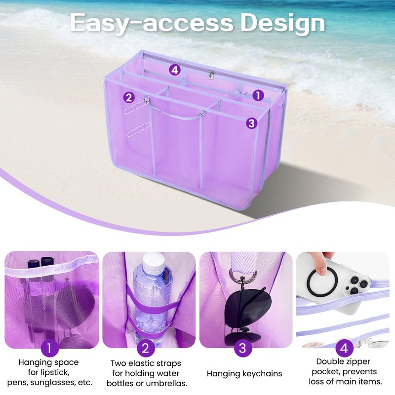 XYFuuee Beach Bag Organizer Inserts for Original Large Bogg Bag Accessories with 8 Removable Metal Fasteners, Lightweight Mesh Insert Divider Pouch, Organizing Rubber Tote, Save Space, Purple XL - Image 4