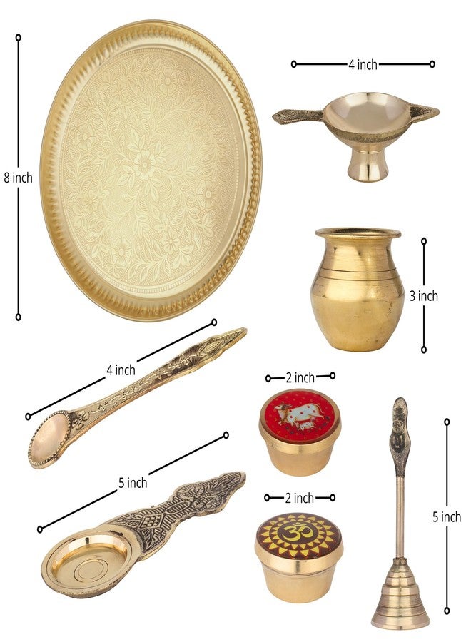 COPRASIA Traditional Brass Puja Thali Set for Mandir & Festivals | Brass Aarti Thali Plate for Bhog, Diya & Pooja Rituals | Ideal for Diwali Navratri Karwa Chauth Home Temple Decor (Set of 9 - Image 2