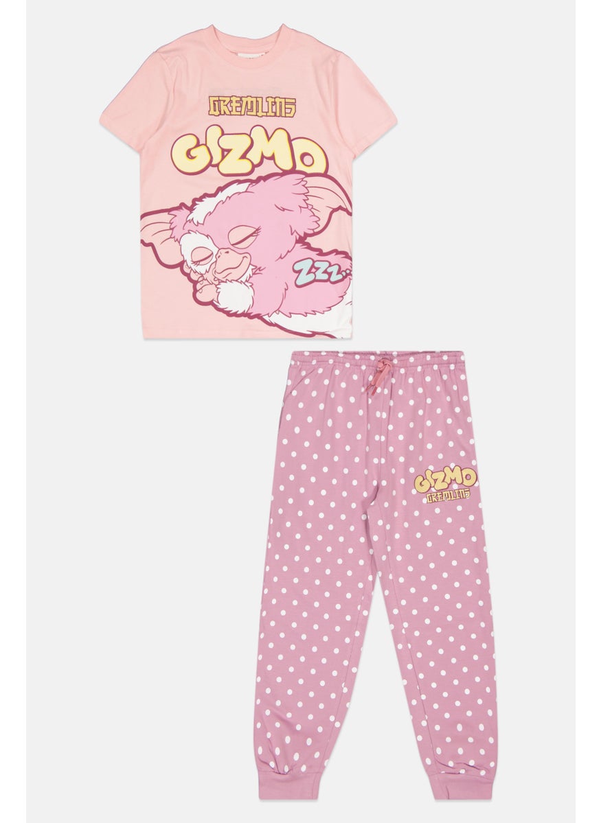 Gremlins Kids Grils 2 Pcs Graphic Printed Pajama Set, Peach  - Image 1