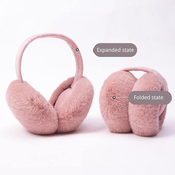 THE DDS STORE Ear Muffs for Women - Winter Ear Warmers - Soft & Warm Cable Knit Furry Fleece Earmuffs - Ear Covers for Cold Weather (Dark Pink) - Image 2