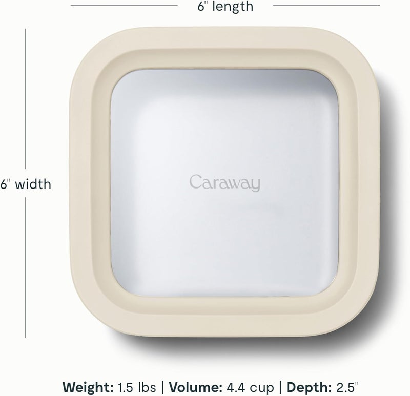 CARAWAY Glass Food Storage - 4.4 Cup Glass Container - Ceramic Coated Food Container - Non Toxic, Non Stick Lunch Box Container with Lids. Dishwasher, Oven, & Microwave Safe - Cream - Image 3