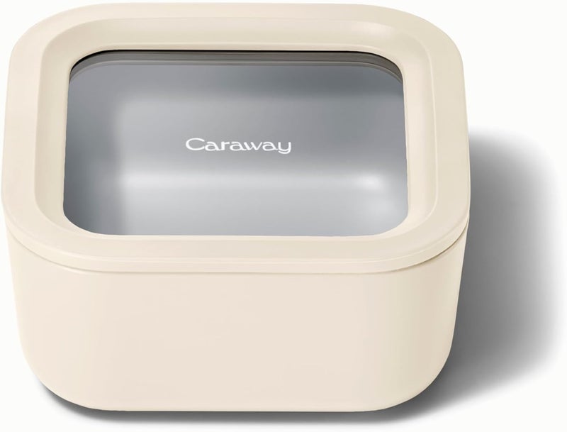 CARAWAY Glass Food Storage - 4.4 Cup Glass Container - Ceramic Coated Food Container - Non Toxic, Non Stick Lunch Box Container with Lids. Dishwasher, Oven, & Microwave Safe - Cream - Image 1