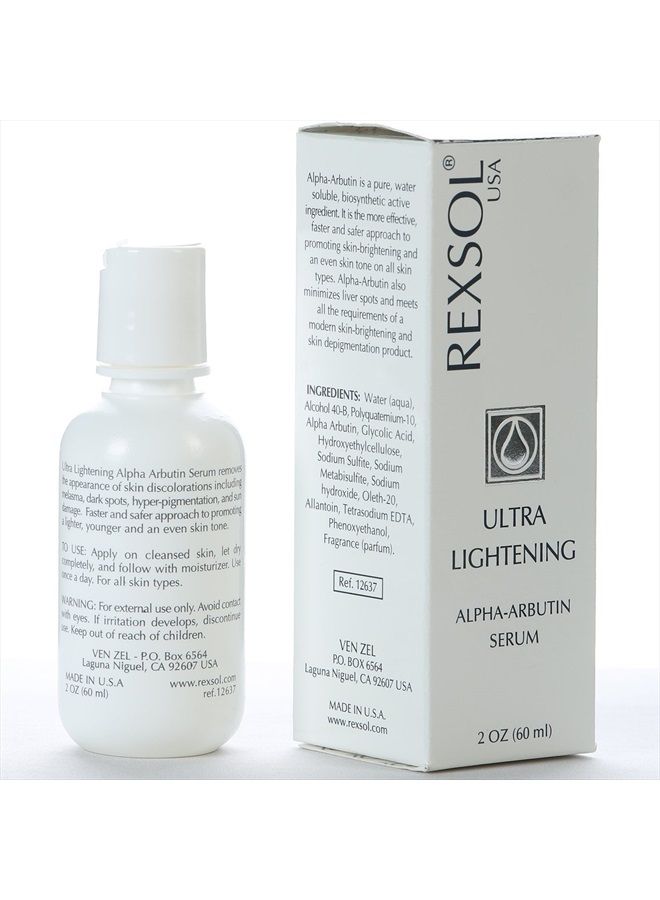 REXSOL Ultra Lightening Alpha Arbutin Serum | With Vitamin C | Fade Dark Spots, Freckles, Hyper-pigmentation, Melasma, Discolorations | Body, Face, Neck, Bikini, Sensitive Areas | 2 fl oz - Image 2