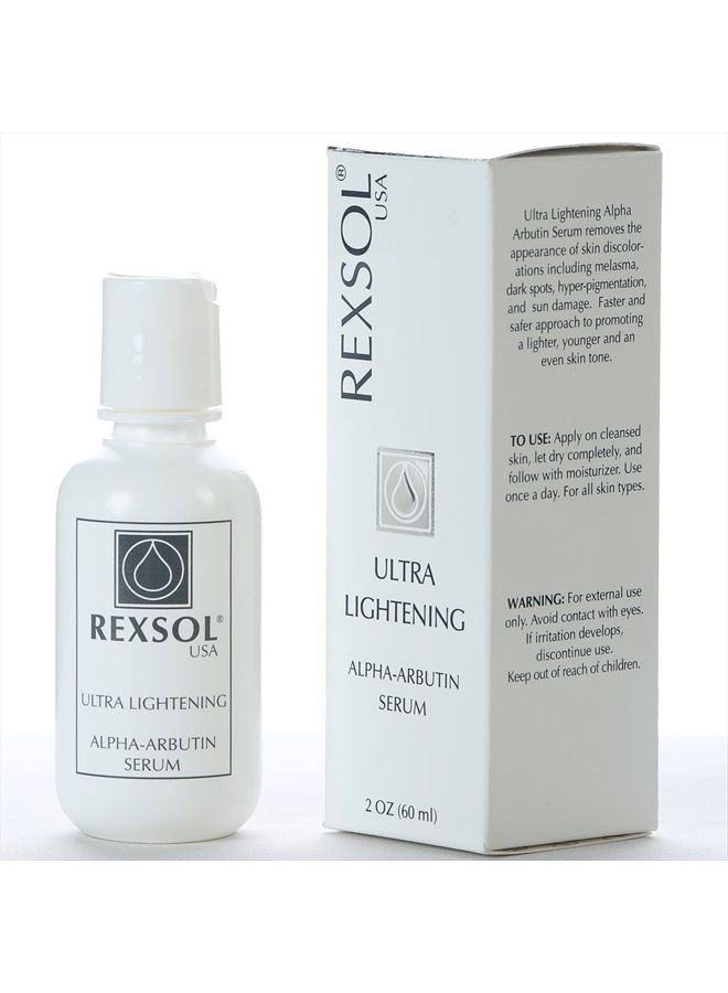 REXSOL Ultra Lightening Alpha Arbutin Serum | With Vitamin C | Fade Dark Spots, Freckles, Hyper-pigmentation, Melasma, Discolorations | Body, Face, Neck, Bikini, Sensitive Areas | 2 fl oz - Image 1