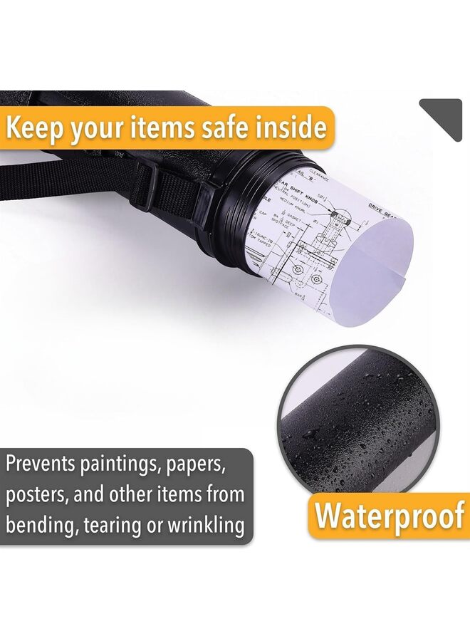 2-PCS Extendable Poster Tubes Expand from 24.5” to 40” with Shoulder Strap | Carry Documents, Blueprints, Drawings and Art | Black Portable Durable Round Storage Cases with Lids and Lab - Image 4
