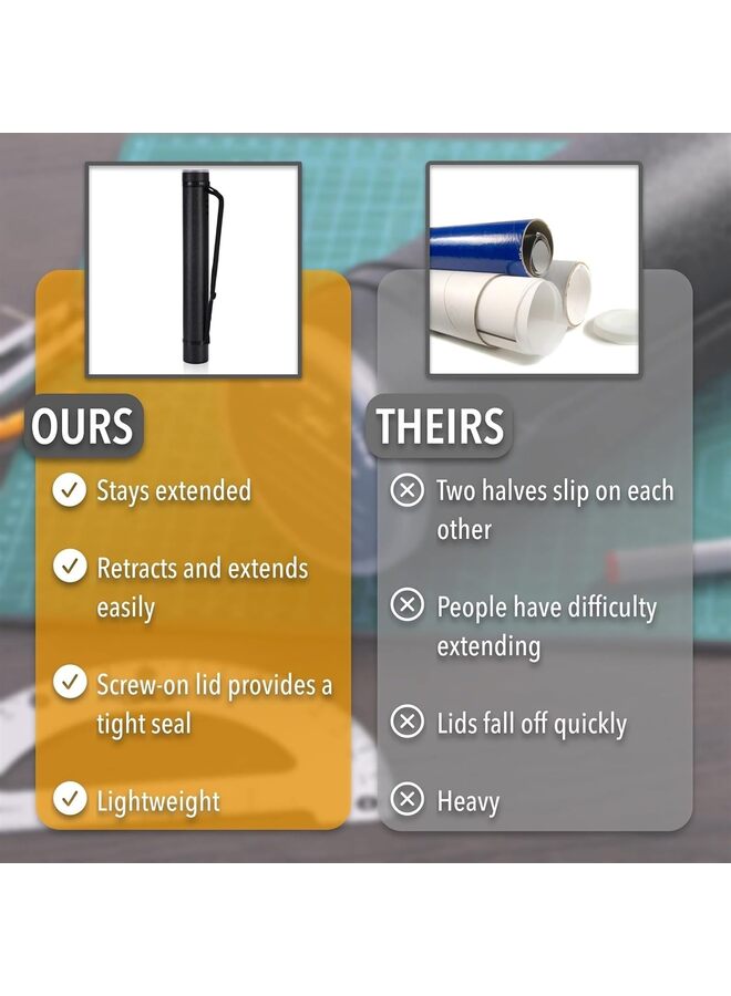 2-PCS Extendable Poster Tubes Expand from 24.5” to 40” with Shoulder Strap | Carry Documents, Blueprints, Drawings and Art | Black Portable Durable Round Storage Cases with Lids and Lab - Image 5