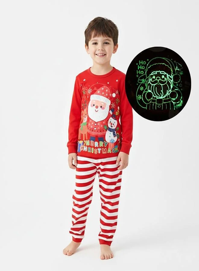 babyqlo Unisex Red Santa Stripe Glow Pajama Set