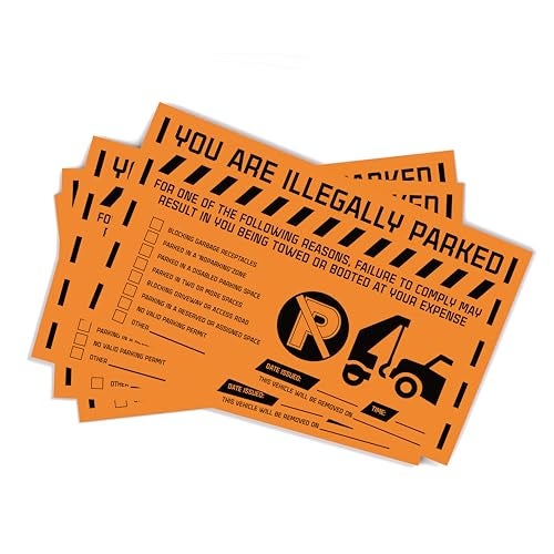 100 MESS Parking Violation Stickers Hard to Remove No Parking Stickers Bad Parking Stickers Super Sticky Warning Stickers for Towing Parked Cars 8x5 in Orange MultiReason 100