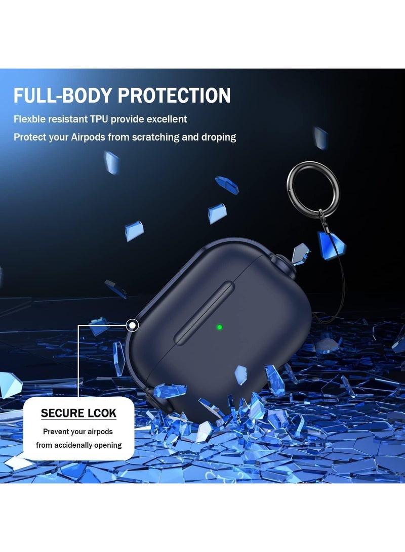 Case for Airpods 3 Protective Case (With Closure Lid) (Front LED Visible) (With Wrist Strap) Skin Case Compatible with Airpods 3 3rd Generation 2021(Blue) - Image 3