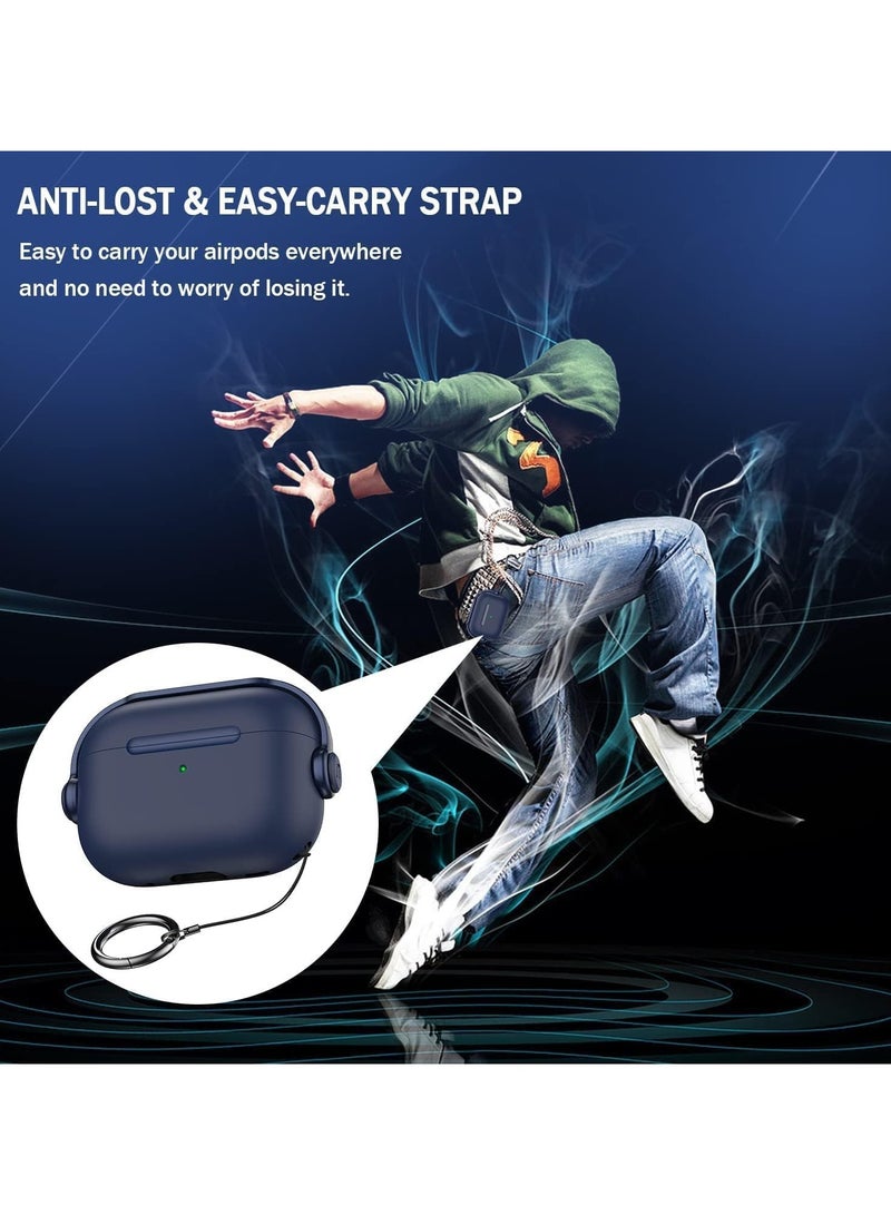 Case for Airpods 3 Protective Case (With Closure Lid) (Front LED Visible) (With Wrist Strap) Skin Case Compatible with Airpods 3 3rd Generation 2021(Blue) - Image 2