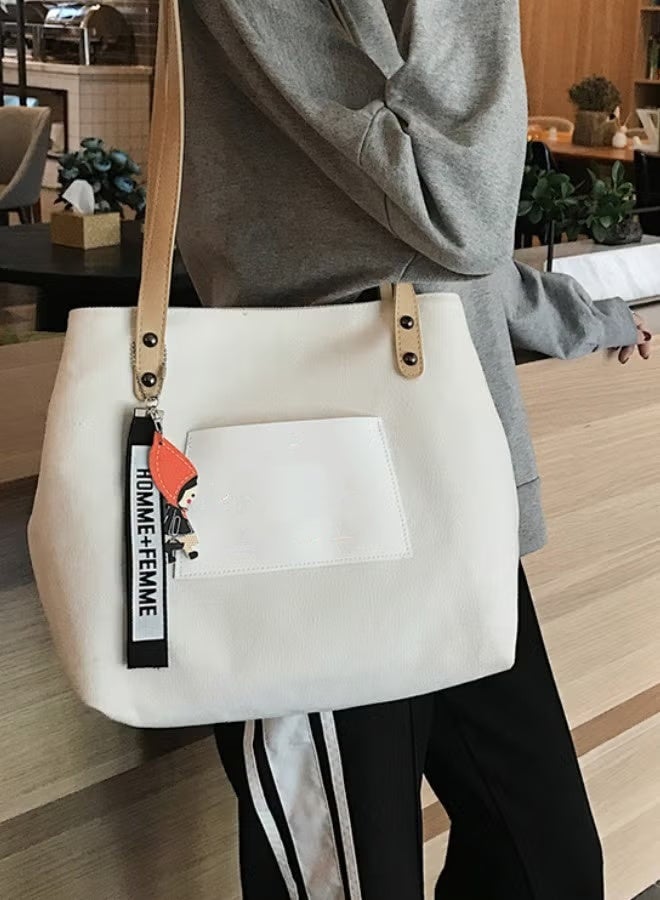 WAOKN Unisex Large-capacity Shoulder Bag, Men's and Women's Commuter Tote Bag Handbag Clutch Bag, Simple Canvas Shopping Bag Carrying Bag Sling Bag Side Bag for College Students and Teenagers - Image 4