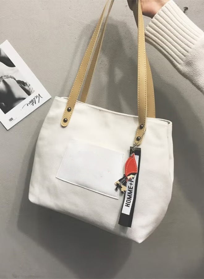 WAOKN Unisex Large-capacity Shoulder Bag, Men's and Women's Commuter Tote Bag Handbag Clutch Bag, Simple Canvas Shopping Bag Carrying Bag Sling Bag Side Bag for College Students and Teenagers - Image 5