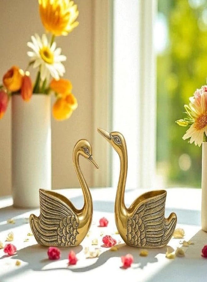 MAXXINN Aluminium Swan Pair Candle Holder Showpiece | Golden Swan Couple for Home Decor | Romantic Swan Figurines for Anniversary, Valentine’s Day & Gifting (Set of 2) - Image 1