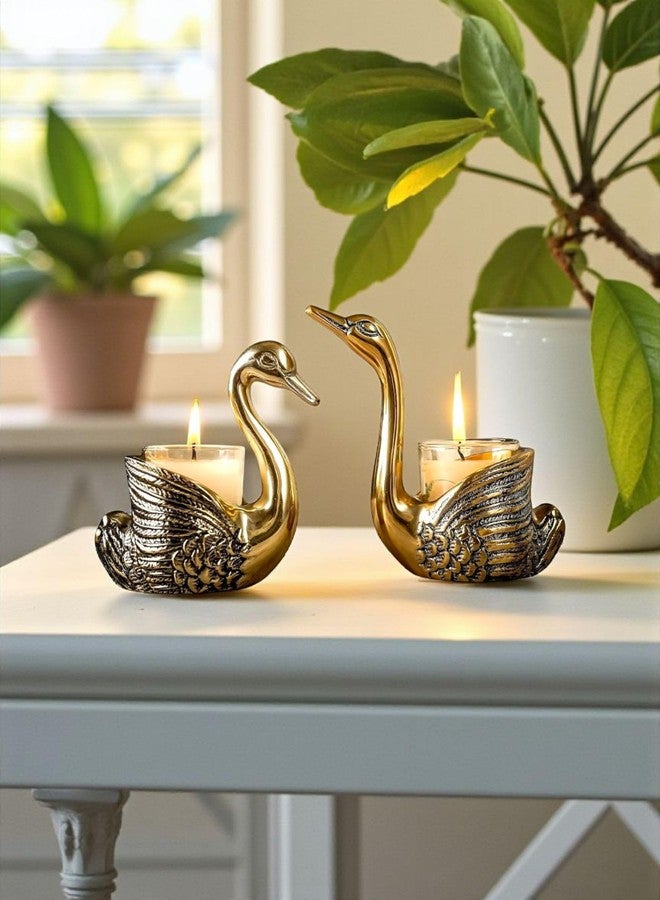 MAXXINN Aluminium Swan Pair Candle Holder Showpiece | Golden Swan Couple for Home Decor | Romantic Swan Figurines for Anniversary, Valentine’s Day & Gifting (Set of 2) - Image 2