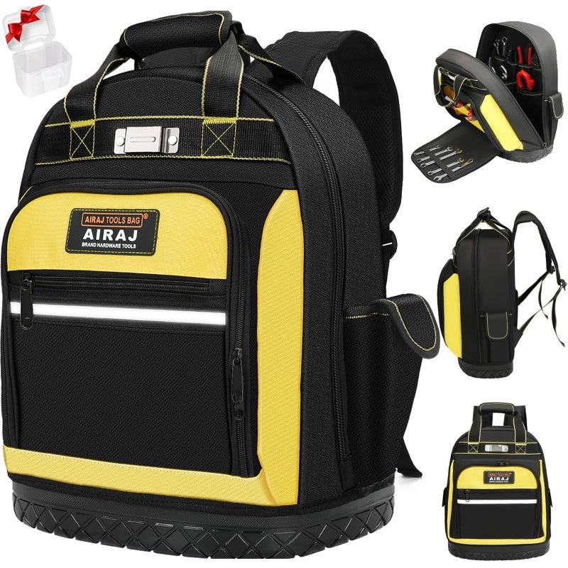 AIRAJ AIRAJ Tool Backpack 43 cm, Tool Backpack with Rubber Base, Robust 1680D, Ergonomic Back, for Electricians, Plumbers, Maintenance Workers Tool Backpack  - Image 1