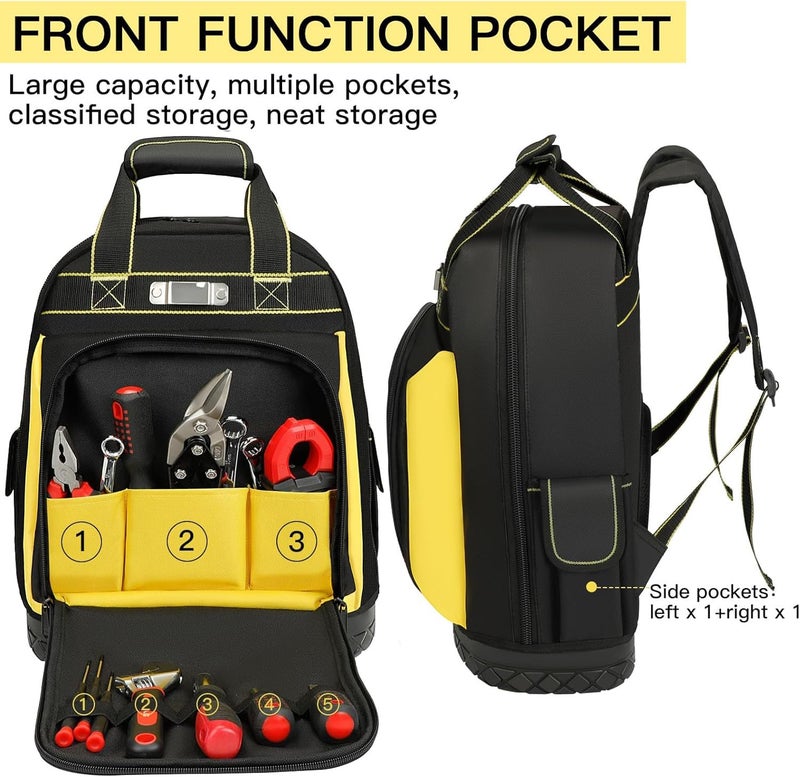 AIRAJ AIRAJ Tool Backpack 43 cm, Tool Backpack with Rubber Base, Robust 1680D, Ergonomic Back, for Electricians, Plumbers, Maintenance Workers Tool Backpack  - Image 2