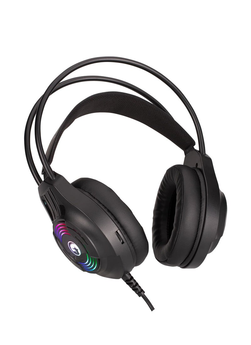 MARVO - Wired Backlit  stereo Gaming Headset technology H8326 Akari 30 (RGB) , USB+3.5mm with 360°omnidirectional Mic, Volume adjustment - Black - Image 1
