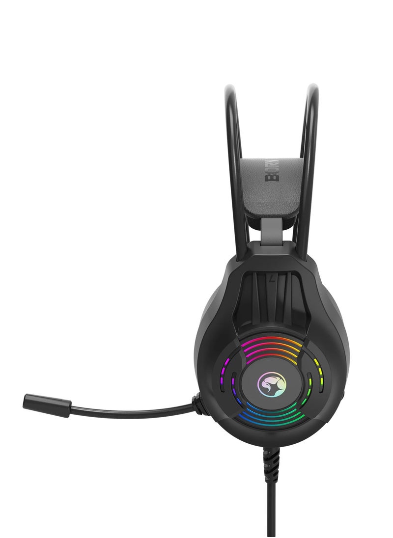 MARVO - Wired Backlit  stereo Gaming Headset technology H8326 Akari 30 (RGB) , USB+3.5mm with 360°omnidirectional Mic, Volume adjustment - Black - Image 1