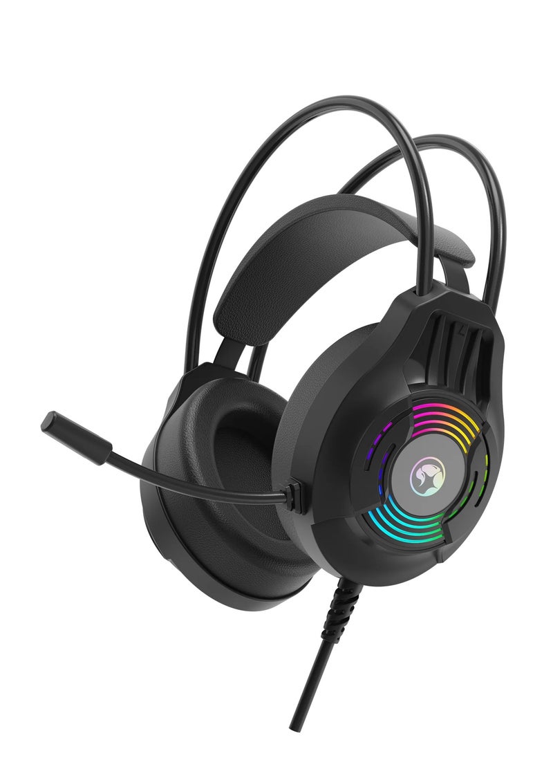 MARVO - Wired Backlit  stereo Gaming Headset technology H8326 Akari 30 (RGB) , USB+3.5mm with 360°omnidirectional Mic, Volume adjustment - Black - Image 1