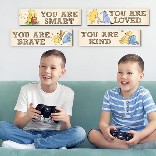 BirtDerr Winnie Room Decor- the Pooh Sign-Wooden Baby Stuff-Vintage Nursery Decor-4PCS Wall Decor Wall Art(Classic)-You Are Kind Brave - Image 5