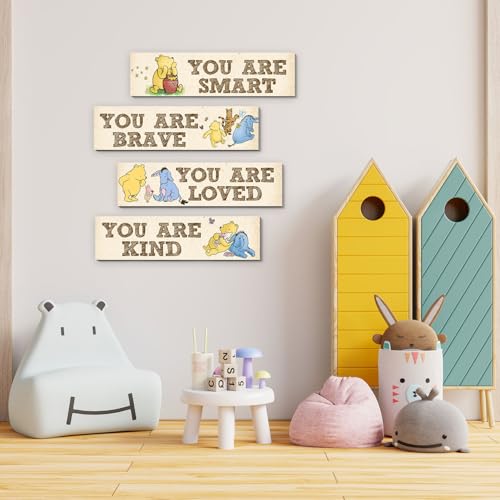 BirtDerr Winnie Room Decor- the Pooh Sign-Wooden Baby Stuff-Vintage Nursery Decor-4PCS Wall Decor Wall Art(Classic)-You Are Kind Brave - Image 3