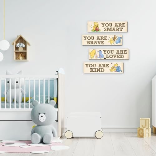 BirtDerr Winnie Room Decor- the Pooh Sign-Wooden Baby Stuff-Vintage Nursery Decor-4PCS Wall Decor Wall Art(Classic)-You Are Kind Brave - Image 4
