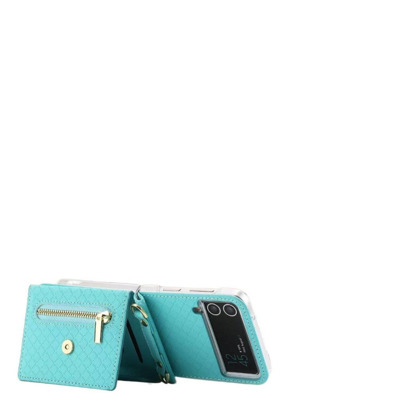 غطاء واقي بPU لـ Samsung Galaxy Z Flip 5 باللون Dark Green بوظيفة حامل مع حامل بطاقات وحامل قائم مع مقاوم للصدمات مع حماية من السقوط للاستخدام العملي للحمل اليومي - Image 3
