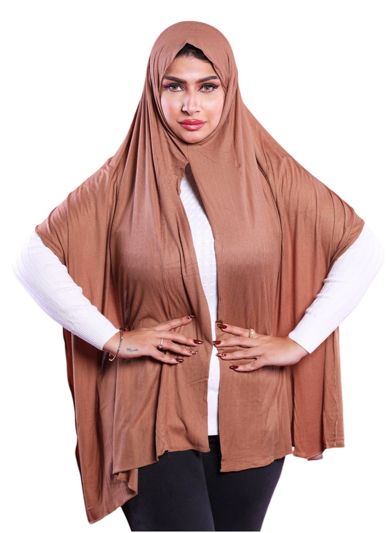 Generic - Easy Wear Kuwaiti Stretch Cotton Scarf Connected in the Middle, Luxury Islamic Kuwaiti Style Hijab for Women, Ladies Head Scarf Shawl, Wrap Hijab Scarf (200x75cm), Cinnamon Brown - Image 1