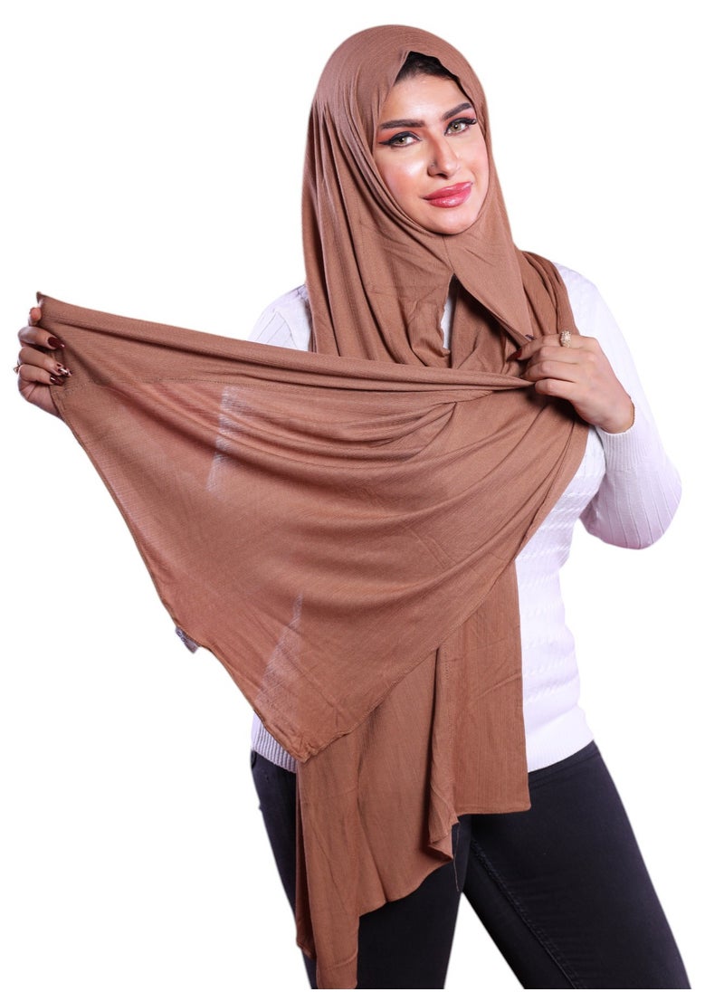 Generic - Easy Wear Kuwaiti Stretch Cotton Scarf Connected in the Middle, Luxury Islamic Kuwaiti Style Hijab for Women, Ladies Head Scarf Shawl, Wrap Hijab Scarf (200x75cm), Cinnamon Brown - Image 1