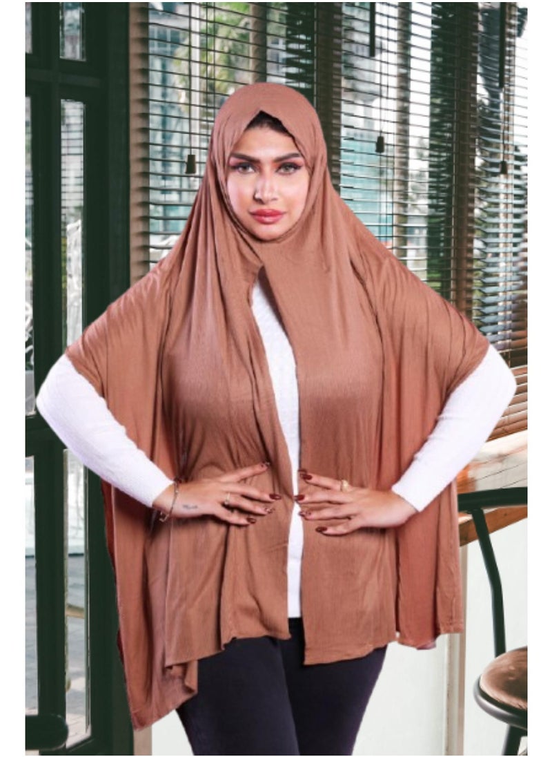 Generic - Easy Wear Kuwaiti Stretch Cotton Scarf Connected in the Middle, Luxury Islamic Kuwaiti Style Hijab for Women, Ladies Head Scarf Shawl, Wrap Hijab Scarf (200x75cm), Cinnamon Brown - Image 1