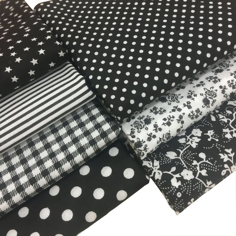 OZXCHIXU 7PCS/lot Black Series Floral Cotton Craft Fabric Textile Quilting Sewing Patchwork Fabric Fat Quarter Bundles for Scrapbooking Cloth Sewing DIY Crafts Pillows and Masks - Image 2