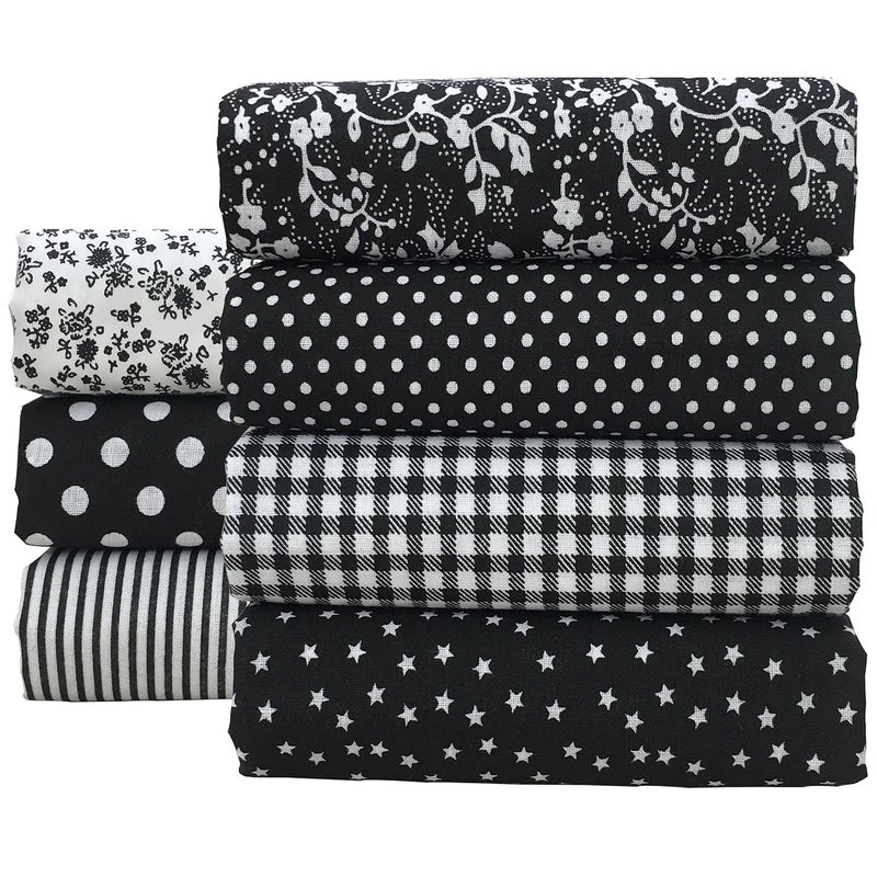 OZXCHIXU 7PCS/lot Black Series Floral Cotton Craft Fabric Textile Quilting Sewing Patchwork Fabric Fat Quarter Bundles for Scrapbooking Cloth Sewing DIY Crafts Pillows and Masks - Image 1