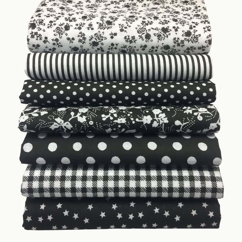 OZXCHIXU 7PCS/lot Black Series Floral Cotton Craft Fabric Textile Quilting Sewing Patchwork Fabric Fat Quarter Bundles for Scrapbooking Cloth Sewing DIY Crafts Pillows and Masks - Image 3