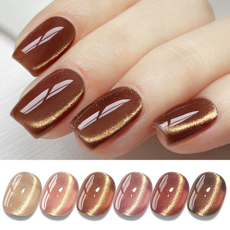Double Rhythm 6 Colors Cat Eye Gel Polish Set Shimmer Glitter with Magnet Holographic Reflective Magnetic UV Nail Art Kit (6-Kit 42) - Image 1