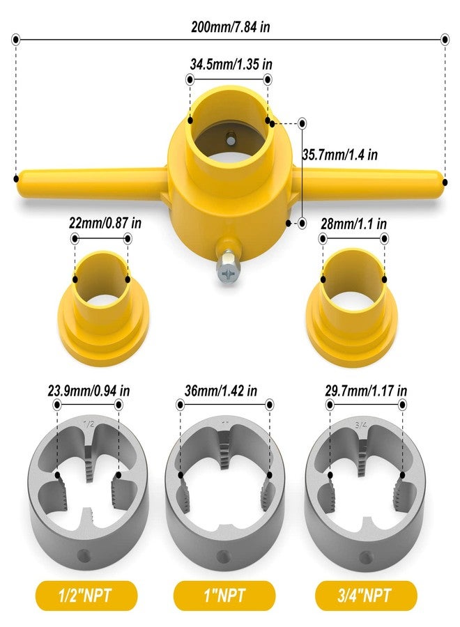 MEANLIN PVC Thread Maker Tool, NPT Die Set, Pipe Threader Plumbing Tool, with 3 Dies,1/2", 3/4", 1", Pipe Threader Kit - Image 2