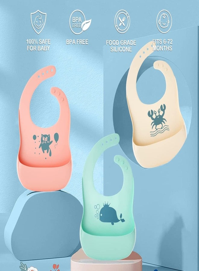 AUSHA Cute Design 6 hole Waterproof Soft Silicone Baby Bib for 0-6 years (Grey) - Image 5