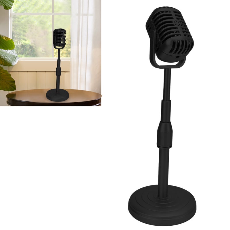 Simulation Old Fashioned Microphone Model with Stable Base and Support Rod Retro Style Mic Prop Set for Photography Black - Image 2