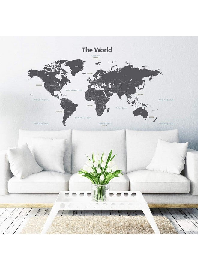 DECOWALL DLT-1609G Modern Grey World Map Kids Wall Decals Wall Stickers Peel and Stick Removable Wall Stickers for Kids Nursery Bedroom Living Room (XLarge) - Image 2