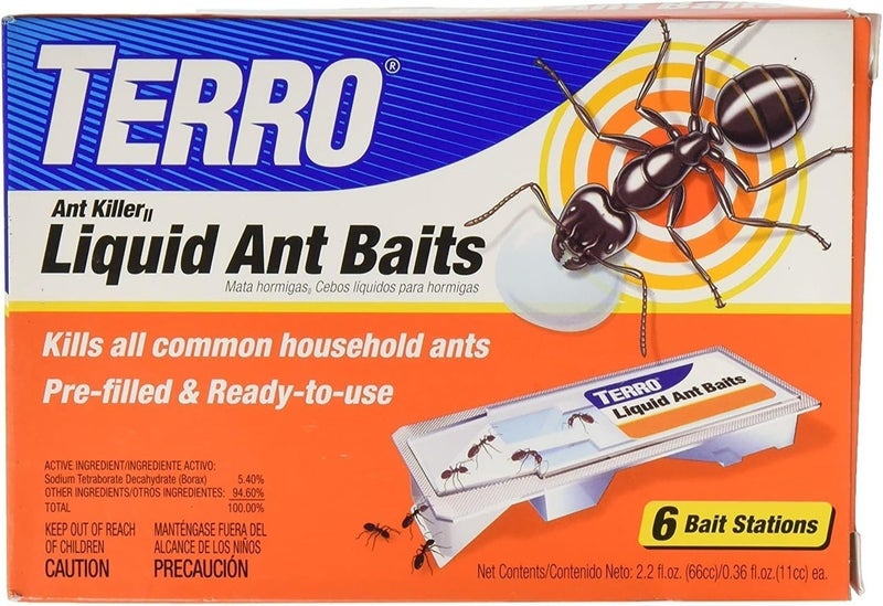 TERRO Liquid Ant Baits 6 Pack, Ready to Use Ant Killer Bait Stations, Indoor & Outdoor Ant Control Solution, Pre Filled Borax Formula, Eliminates Household Ants, Long Lasting Pest Control - Image 1