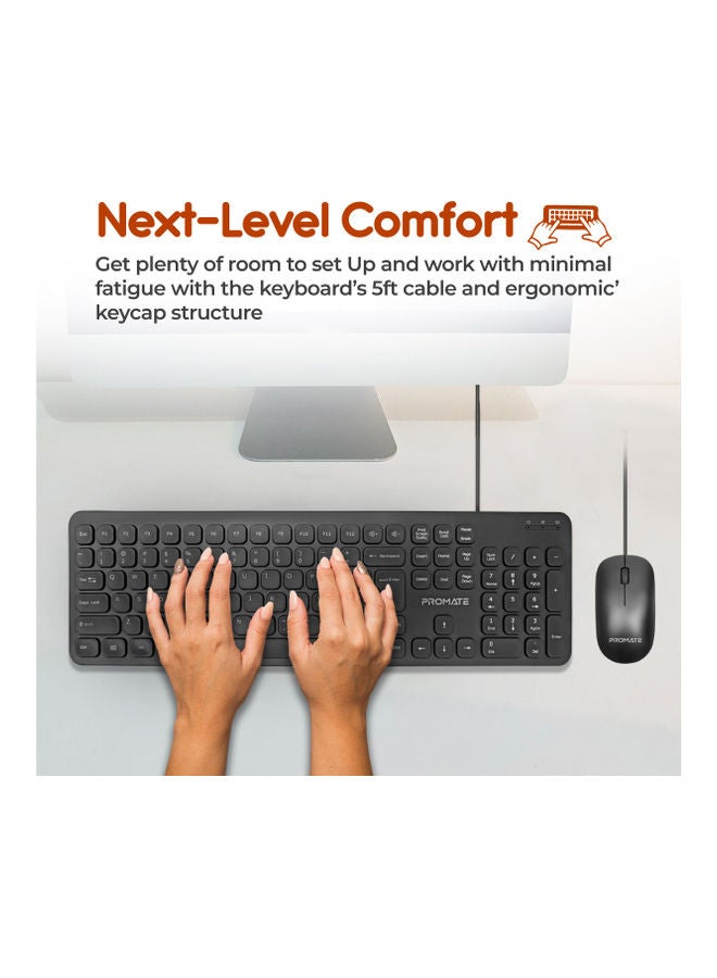 PROMATE Wired Keyboard with 1200 DPI Mouse, 106-Keys Quiet, Slim Design and Angled Kickstand, COMBO-KM2.EN Black - Image 5