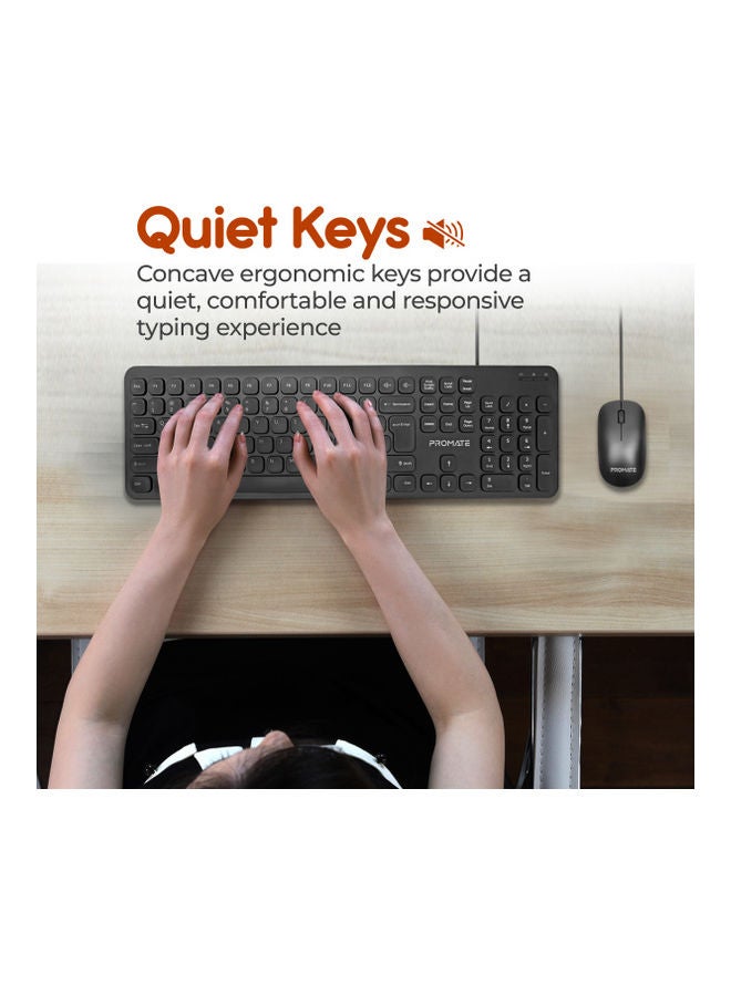 PROMATE Wired Keyboard with 1200 DPI Mouse, 106-Keys Quiet, Slim Design and Angled Kickstand, COMBO-KM2.EN Black - Image 3