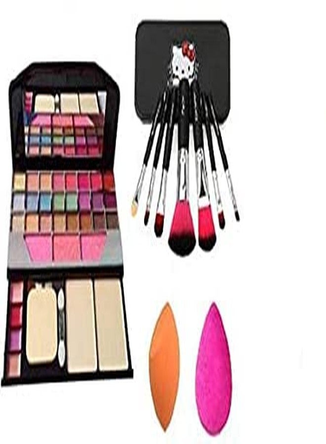 Ovking Best makeup kit combo of eyeshadow makeup kit 7Pc black brush with 2 puff - Image 1