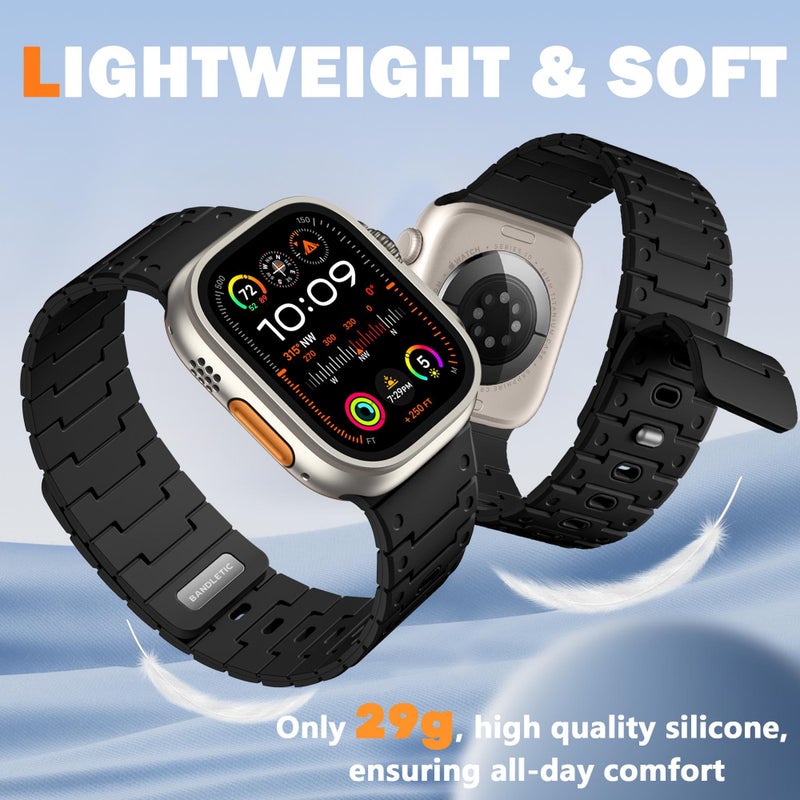 Bandletic Magnetic Watchband Compatible with Apple Watch Ultra Band - Rugged Silicone Sport Replacement Strap for iWatch Ultra Bands 49mm Series 11 10 46mm 9/8/7 45mm SE3/6/5/4 44mm 3/2/1 42mm, Black - Image 5